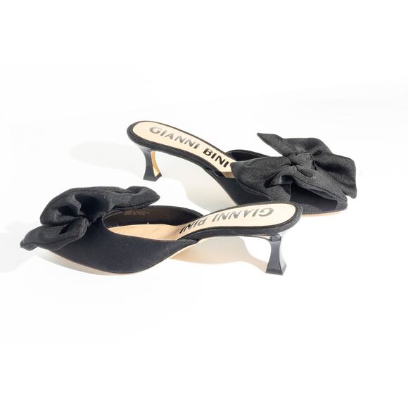 GIANNI BINI Black Bow Kitten Heel Mules Size 9M - Picture 3 of 10